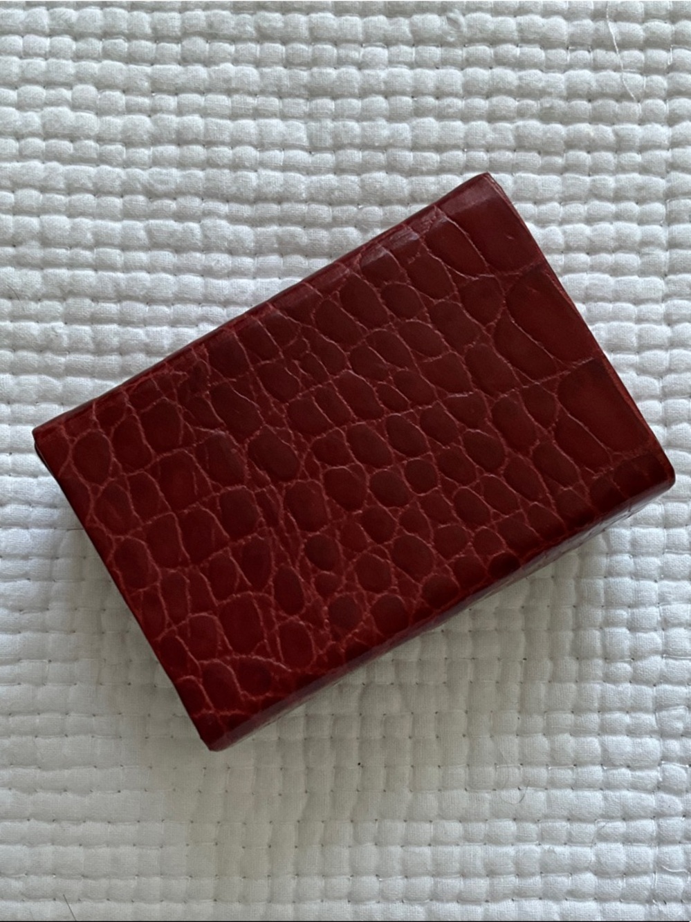 Ralph Lauren Burgundy Croc-Embossed Leather Card & Key Holder Lipstick Case